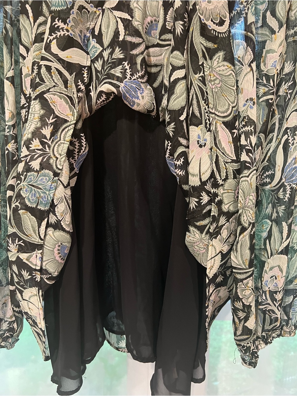 Lane Bryant Black Floral Peasant Top with Sage and Cream Accent - Picture 5 of 6